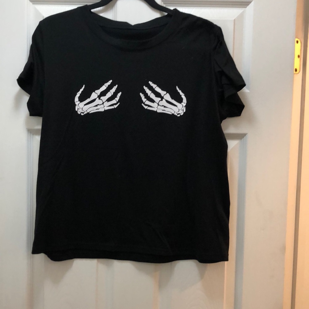 Mid crop top skeleton hand shirt